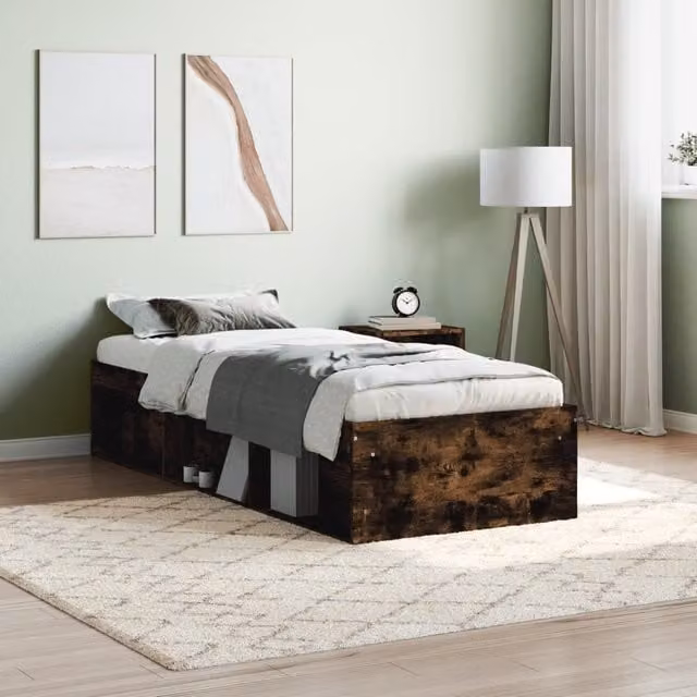 Berkfield Home Smoked Oak Small Single Bed Frame in Brown, W: 75 cm, L: 190 cm – 1