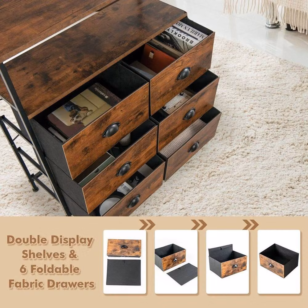 Kelvenix 6 Drawer 2-Tier Dresser Organiser in Rustic Brown – 5