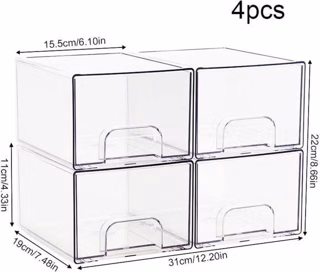 Kelvenix 4pcs Stackable Clear Acrylic Storage Boxes