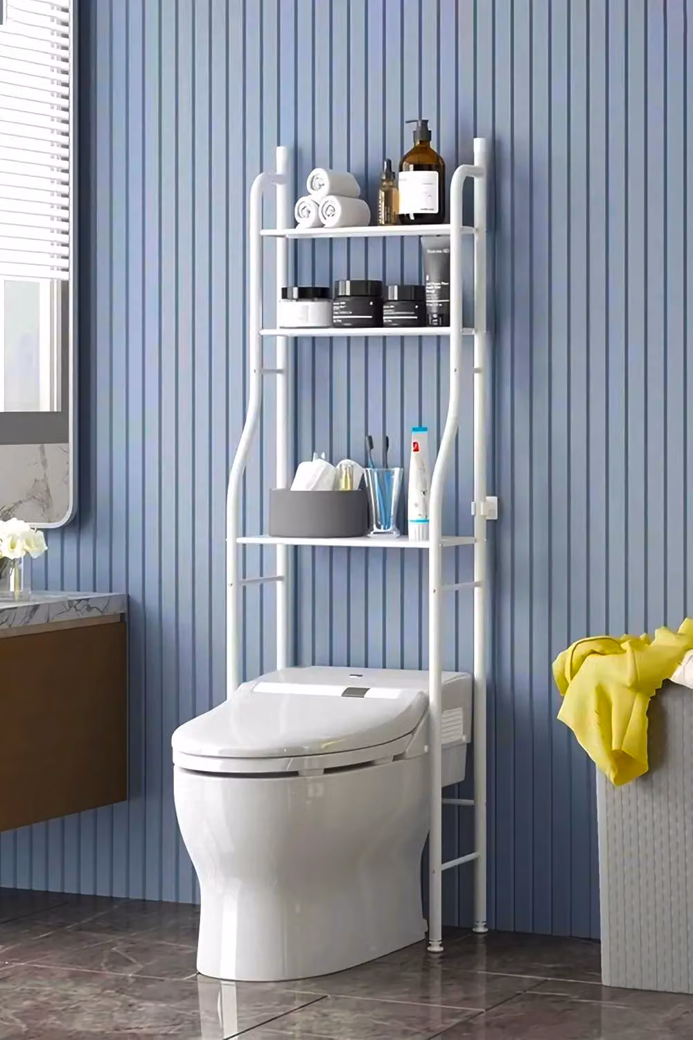 Living and Home 3 Tier Metal Over Toilet Storage Rack in White – 2