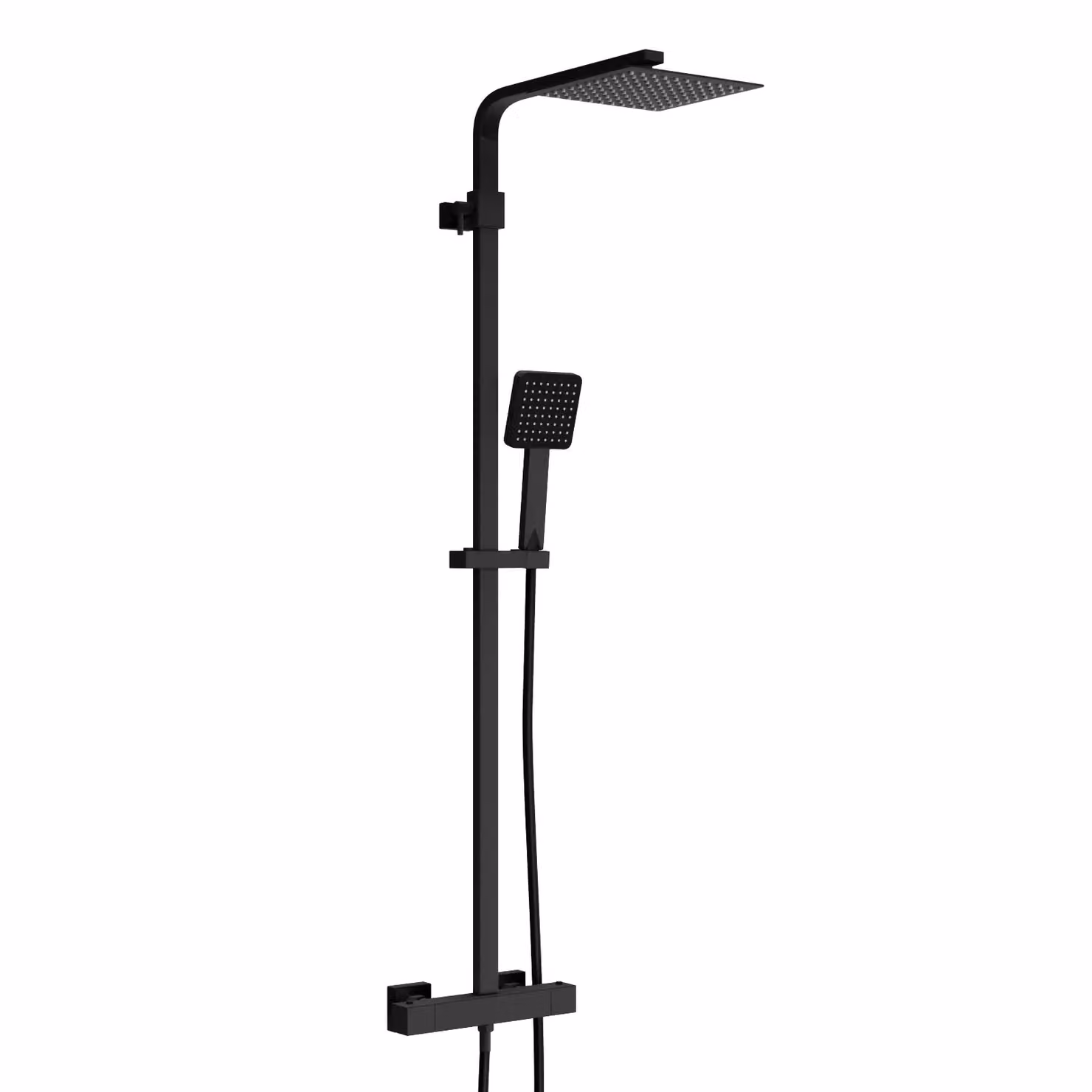 Nes Home Exposed 2 Way Thermostatic Mixer Shower Set with Overhead and Handheld Shower in Matte Black – 3