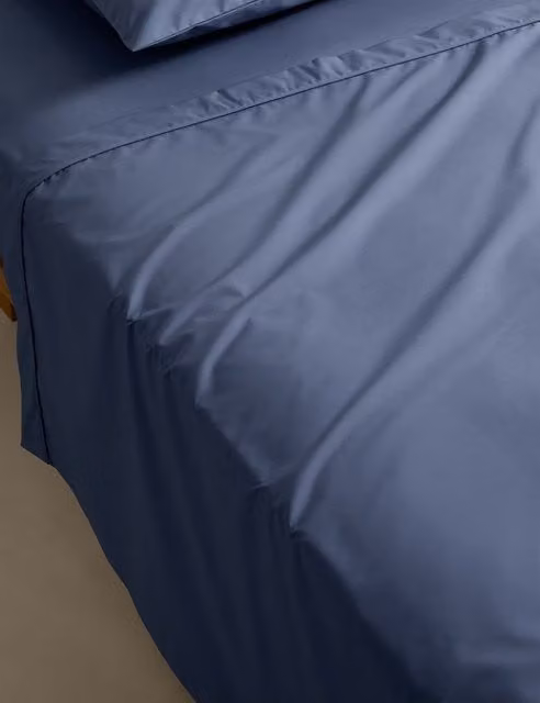 M&S Egyptian Cotton 230 Thread Count Flat Sheet, Slate Blue, W: 140 cm, L: 200 cm
