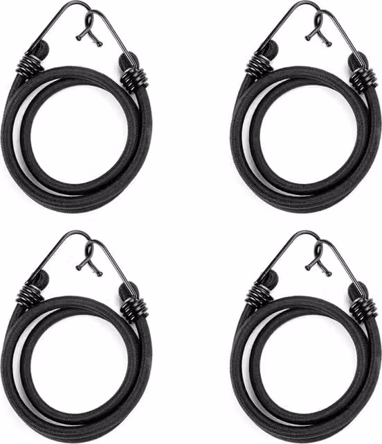 Sola 12 Pack Heavy Duty Black Bungee Cords with Steel Hooks, 8mm Elastic Luggage Straps, Length: 130 cm