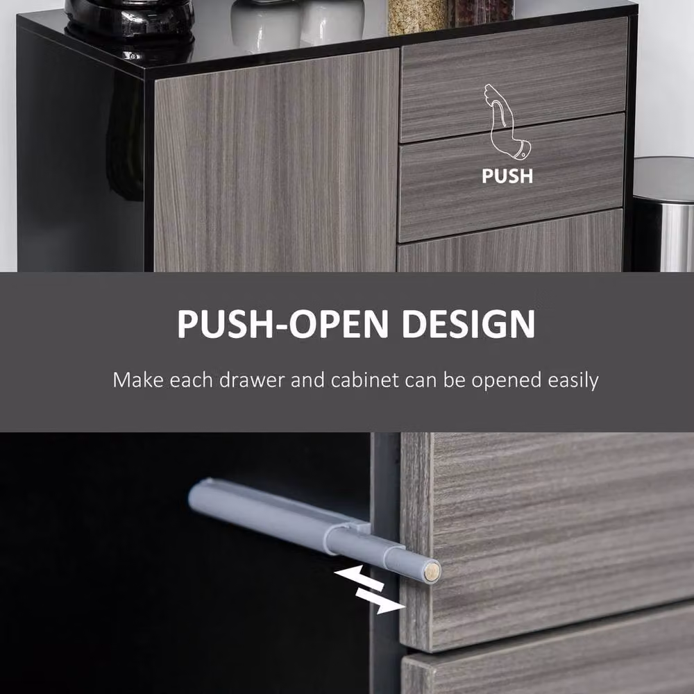 NESTLUNE Modern Glossy Side Cabinet with 2 Doors and 2 Drawers in Grey and Black, W: 100 cm, D: 15 cm – 2