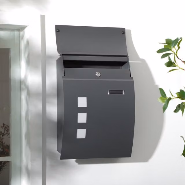 HOMCOM Wall Mounted Steel Letter Box with 2 Keys, Anthracite Grey