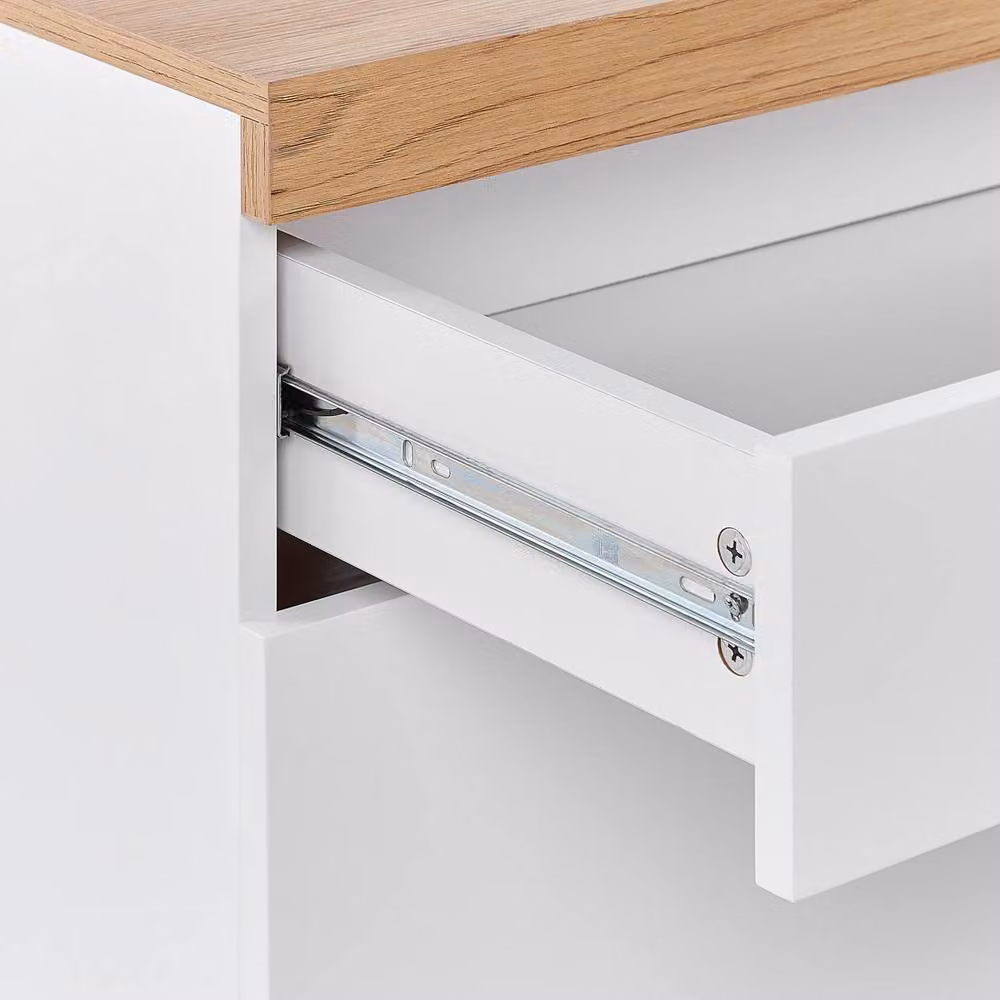 Wyld and Coco Scandi TV Stand in White and Light Wood with 4 Drawers and 2 Shelves – 3