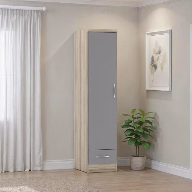 Seconique Nevada Grey Gloss 1 Door 1 Drawer Wardrobe