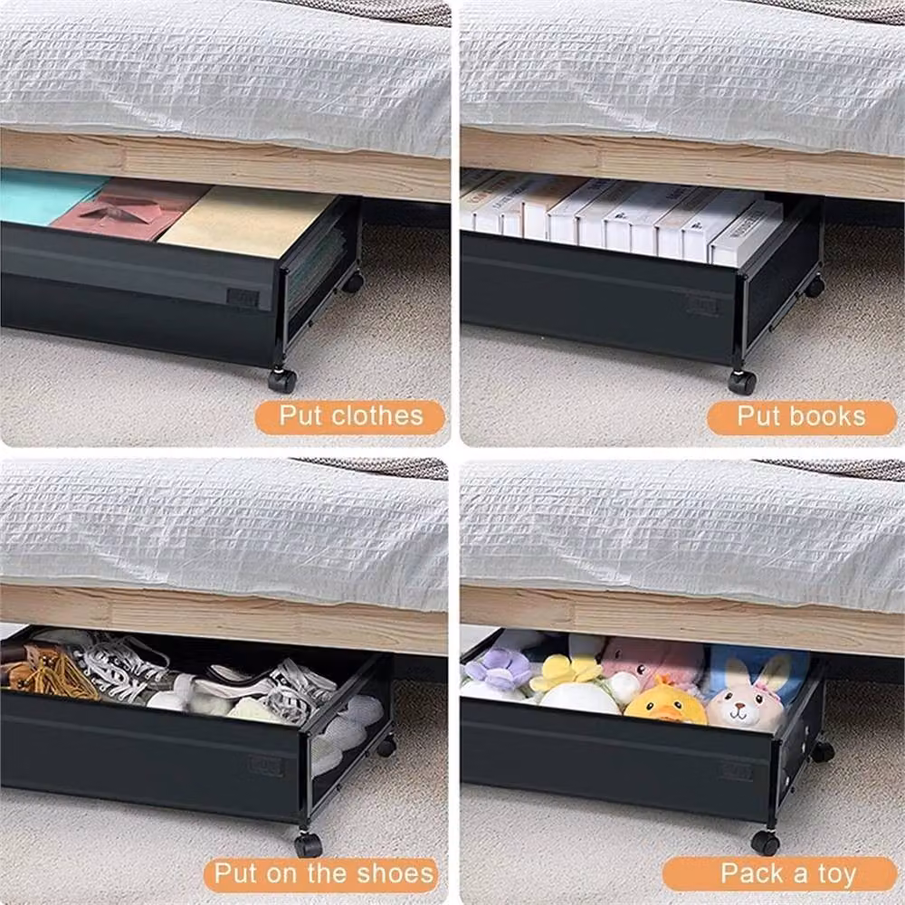 VOGREX 2-Pack Black Dustproof Underbed Storage Bins with Lids and Wheels – 3