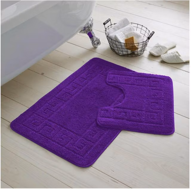 Gaveno Cavailia 2 Piece Non-Slip Greek Cotton Bath Mat Set, Purple, W: 75 cm, D: 50 cm, H: 2 cm – 1