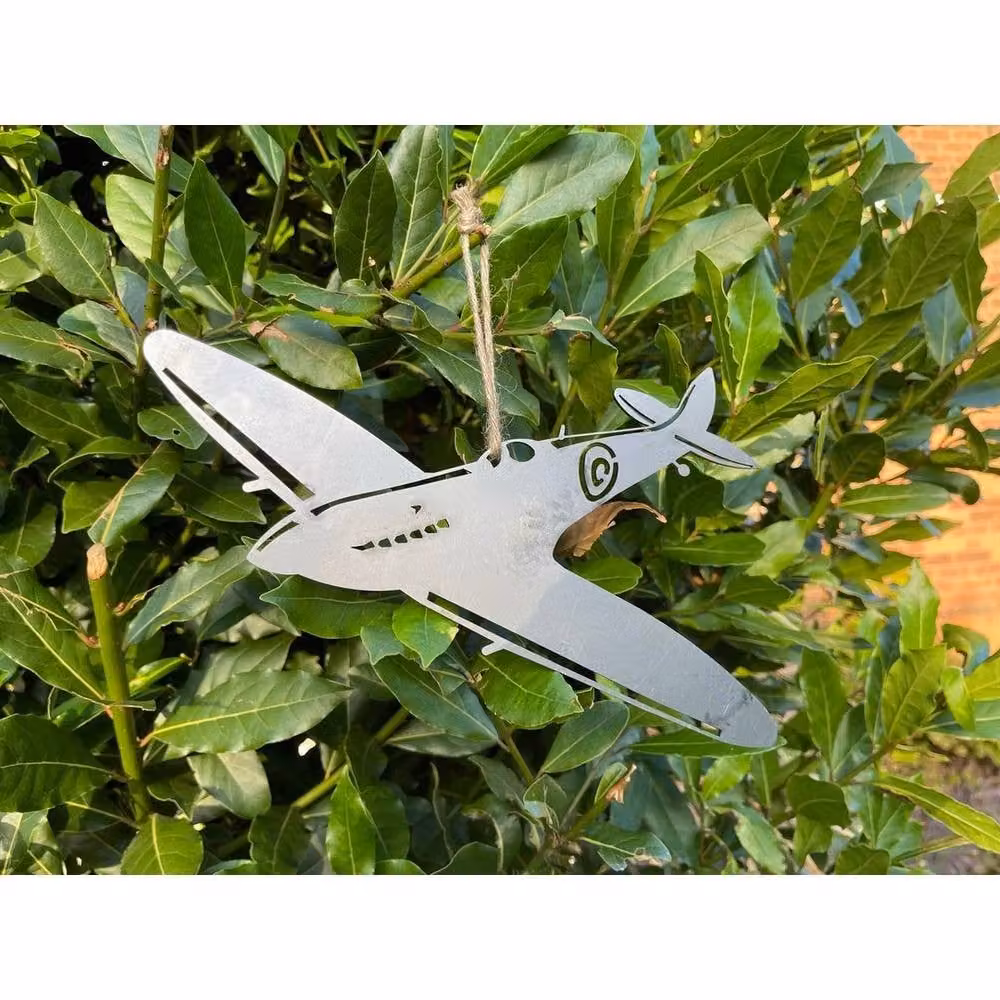 Poppyforge Hanging Spitfire Metal Garden Art in Silver, W: 23 cm, H: 18 cm – 2