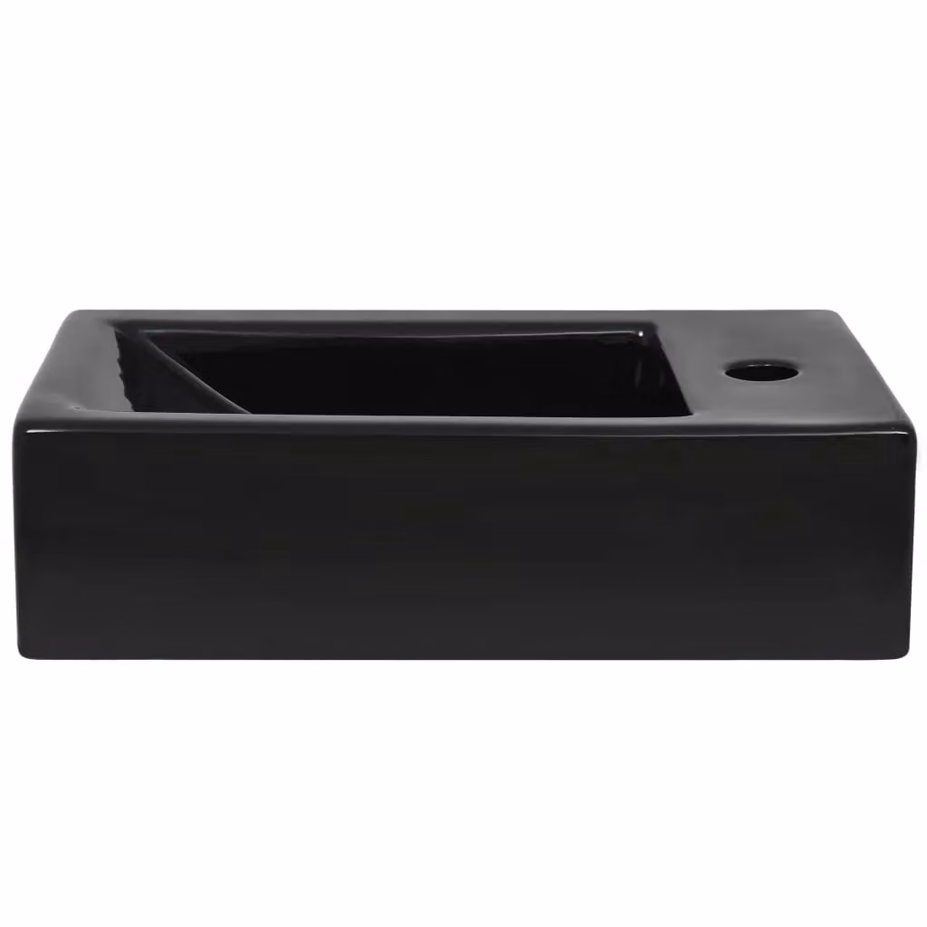 Berkfield Rectangular Ceramic Basin with Faucet Hole in Black, W: 46 cm, D: 25.5 cm, H: 12 cm – 3