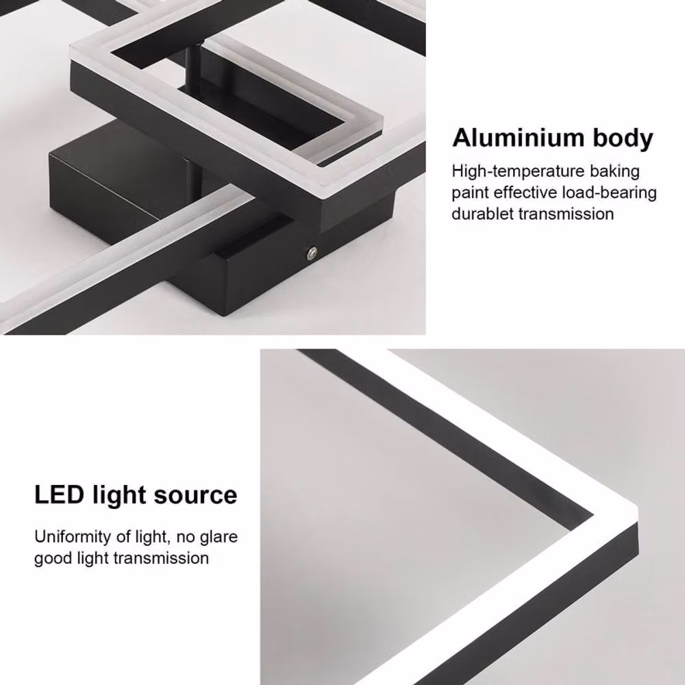COMELY Modern Square LED Ceiling Light, 36W, 6500K Cool White, Black – 6