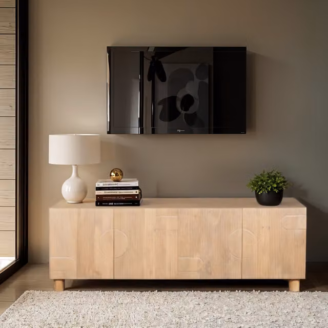 IH Design Ajmer Modern Mango Wood Low TV Cabinet in Brown and Beige