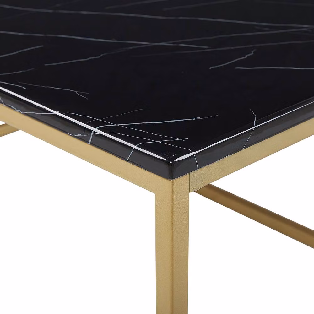 Wyld and Coco Industrial Glam Coffee Table with Black Marble Effect Top and Gold Legs, W/D/H: 100 x 60 x 45 cm – 3