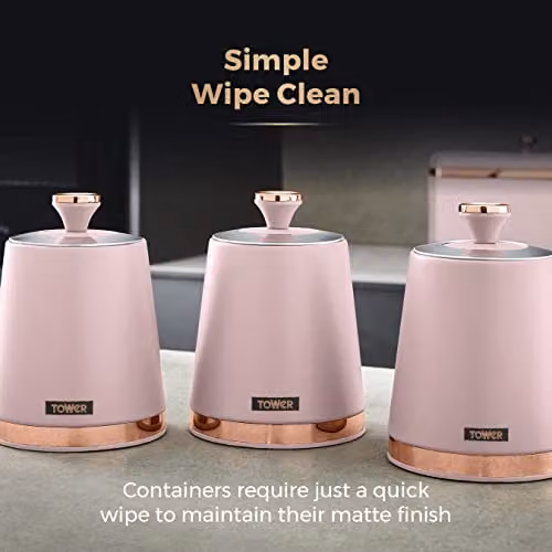 Tower Cavaletto Set of 3 Airtight Stainless Steel Kitchen Canisters in Pink and Rose Gold – 5