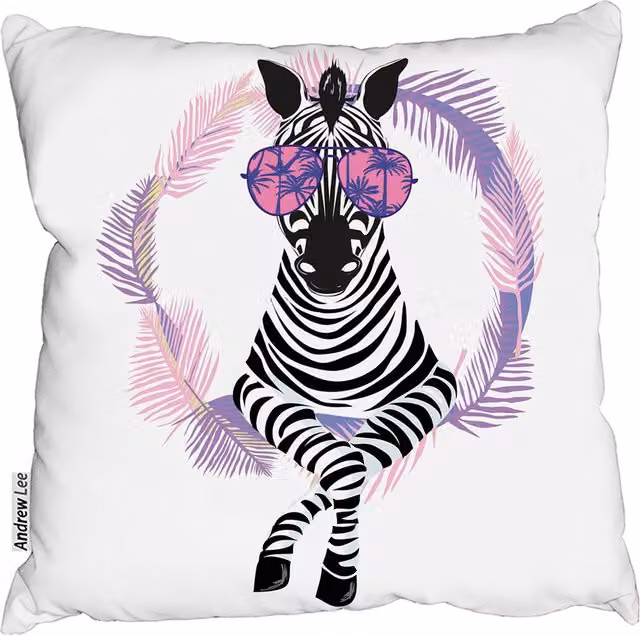 Andrew Lee Pink Zebra Graphic Cushion in Pink and White, 60 x 60 cm