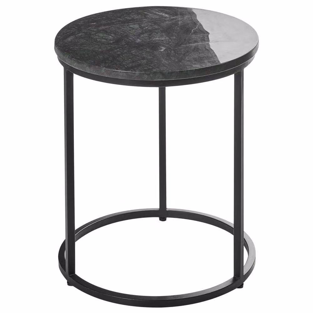 Wyld and Coco Round Marble Top Side Table with Dark Green Iron Frame, W/D/H: 40 x 40 x 45 cm – 2