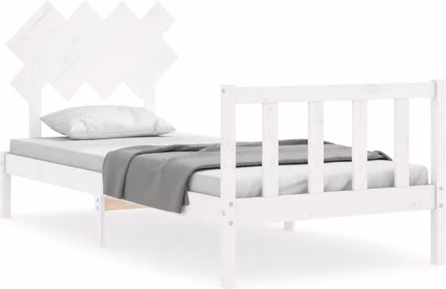 Berkfield Home Single Solid Wood Bed Frame with Headboard in White