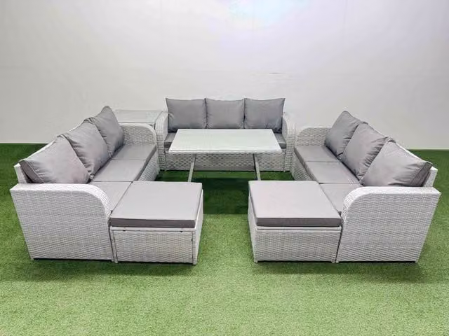 Fimous 11 Seat Outdoor PE Rattan Garden Furniture Set with Side Table in Light Grey