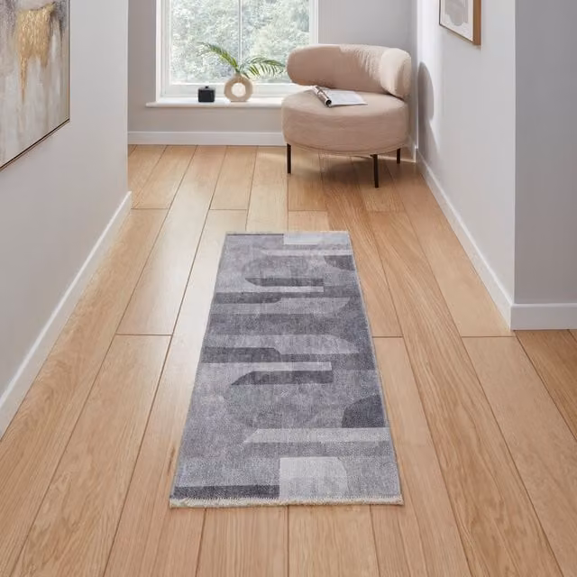 Terrys Whisper H1068 Abstract Grey and Green Washable Flat Weave Polyester Runner