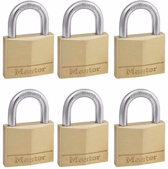 Master Lock Gold Solid Brass 40mm Keyed Alike Padlock, Pack of 6