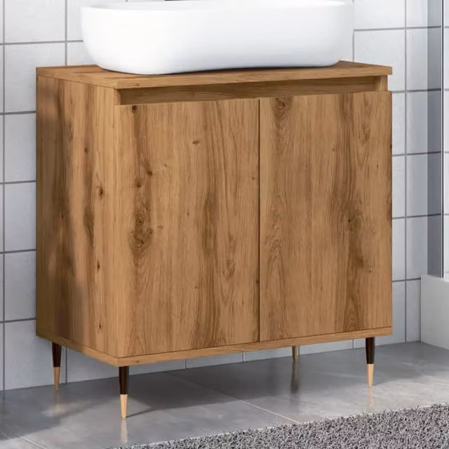 Berkfield Home Artisan Oak Bathroom Cabinet in Brown, W/D/H: 58 x 33 x 60 cm
