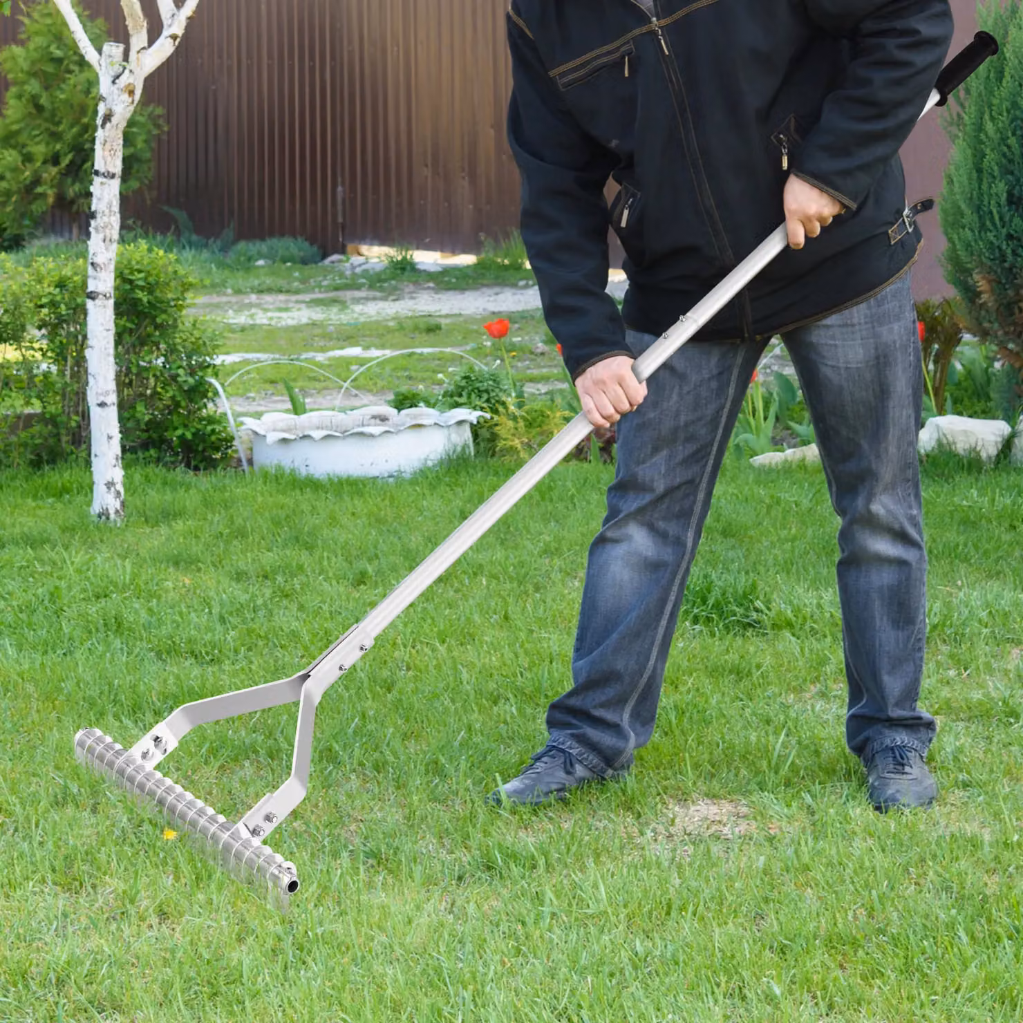 Gymax Silver Aluminium Garden Thatch Rake, 50 cm Wide, 178 cm Length – 2