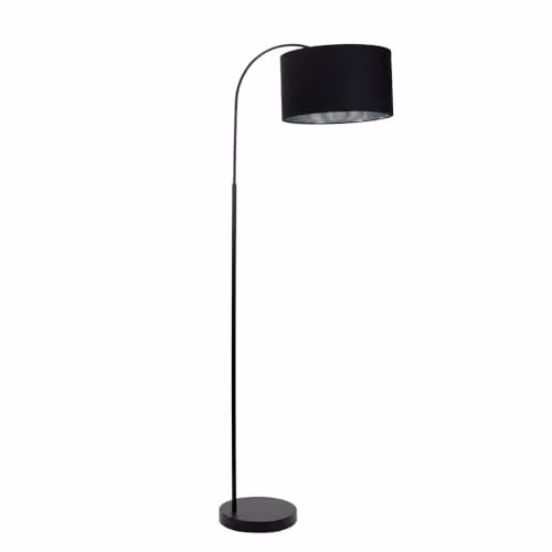 ValueLights Curva Trend Modern Floor Lamp in Black with Chrome Inner Shade and Warm White Bulb