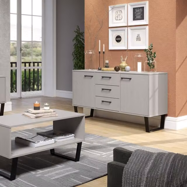 Core Products Texas Medium Sideboard in Grey Waxed Pine with 2 Doors and 3 Drawers