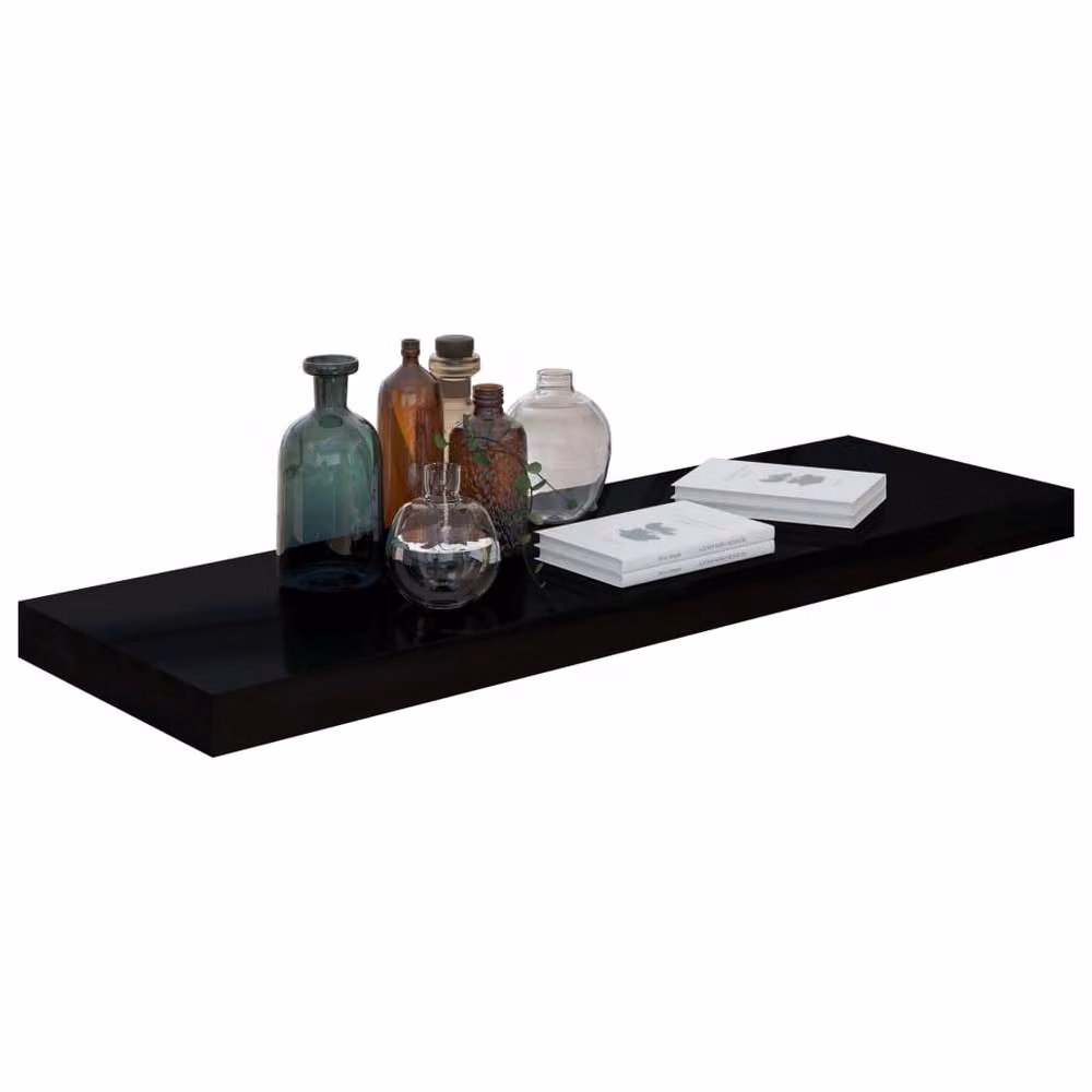 Berkfield Home Floating Wall Shelf in High Gloss Black, W: 80 cm, D: 23.5 cm, H: 3.8 cm – 3