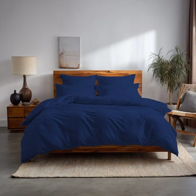 Snug City Plain Dyed Polycotton Easy Care Duvet Cover and Pillowcase Set in Blue, King Size (W: 180 cm, L: 200 cm)