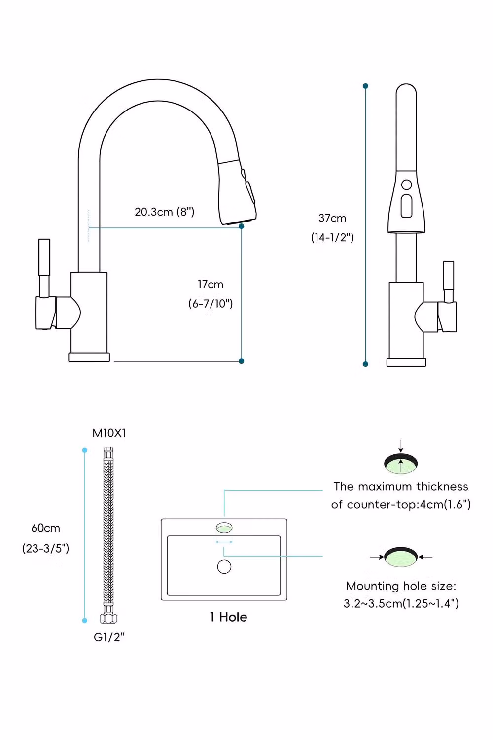 JANLEMNY Matt Black Stainless Steel Kitchen Mixer Tap with Pull-Out Spray and Swivel Spout – 2