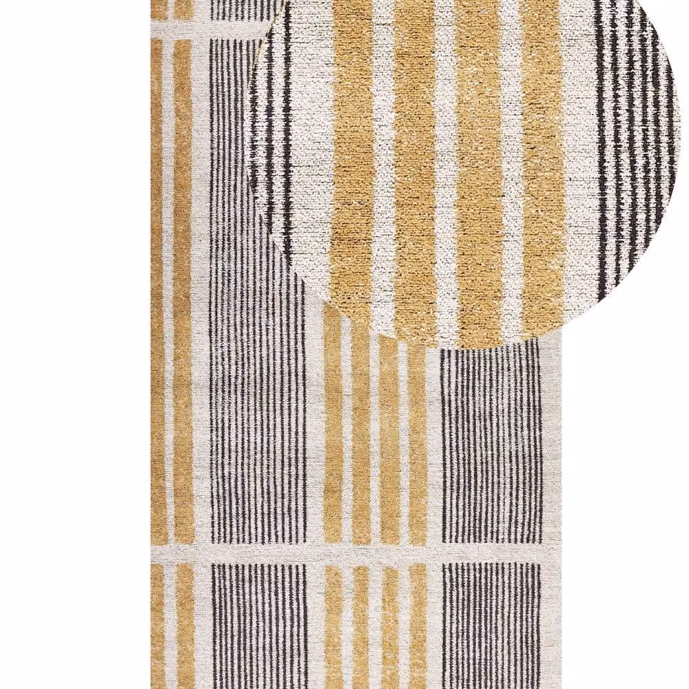 Wyld and Coco Cotton Jacquard Striped Rug in Yellow and Black, W: 80 cm, L: 150 cm – 2