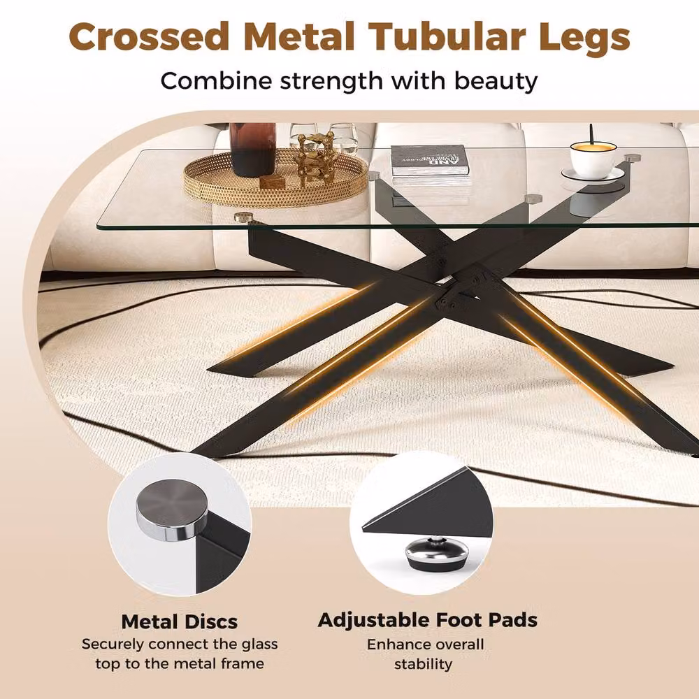 Costway Modern Rectangular Glass Coffee Table in Black – 3