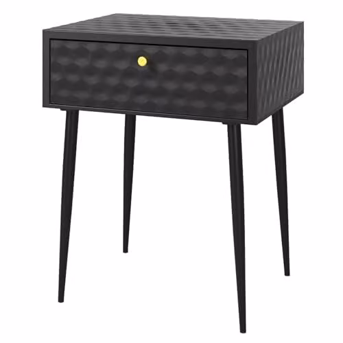Core Products Saturn Black 1-Drawer Metal Bedside Cabinet with Mid-Century Tapered Legs – 1