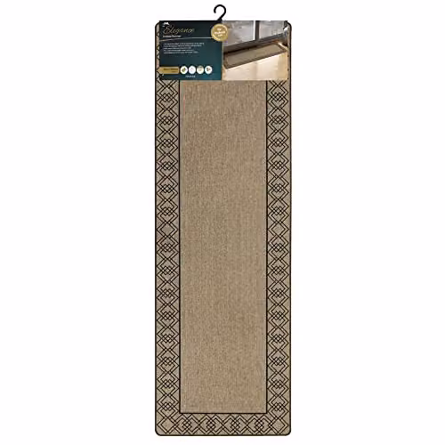 JVL Elegance Runner Mat in Beige with Diamond Border, W: 50 cm, L: 150 cm – 1