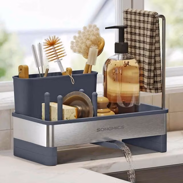 The Bazaarist Stainless Steel Sink Caddy with Rotating Spout in Grey and Silver
