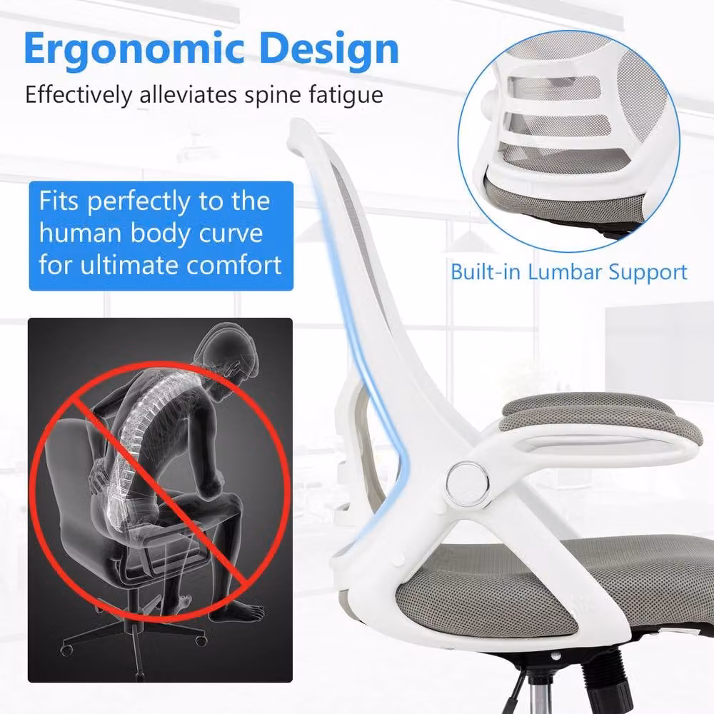 Costway Ergonomic Mesh Drafting Chair in White with Swivel and Foot Ring – 2