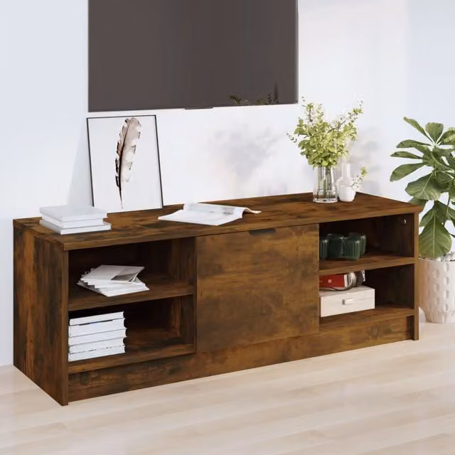 Berkfield Home Smoked Oak TV Cabinet in Brown, W/D/H: 102 x 36.5 x 36.5 cm