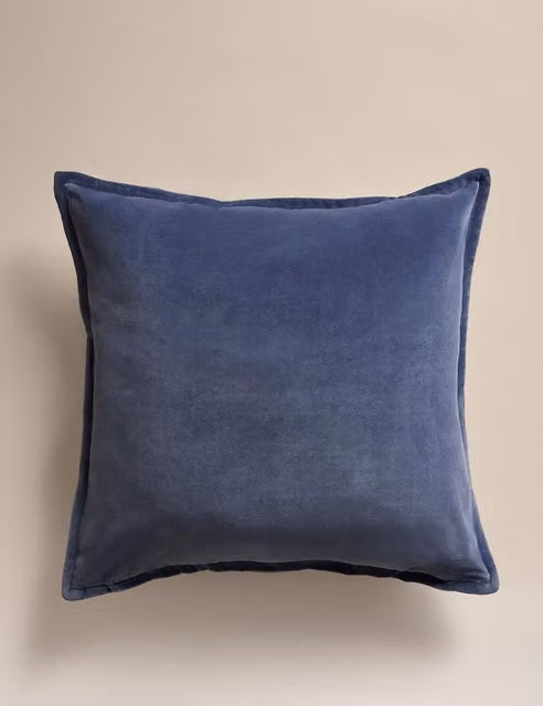 M&S Pure Cotton Velvet Square Cushion in Blue