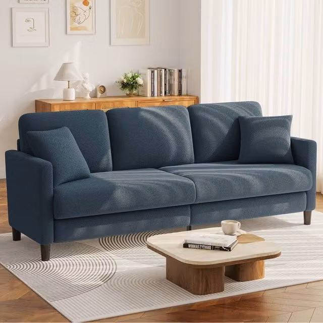 Dprodo Modern Teddy Fabric 3-Seater Sofa in Blue, Width: 210 cm
