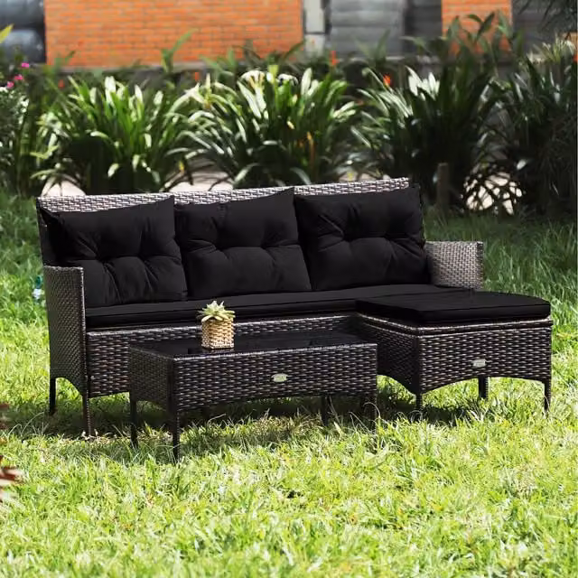 Costway 3 Piece Black Rattan and Metal Patio Conversation Set
