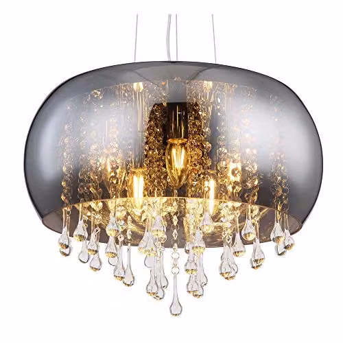 Globo Lighting Chrome Suspended Pendant Lamp with Glass Crystals for Dining Rooms and Bedrooms – 2