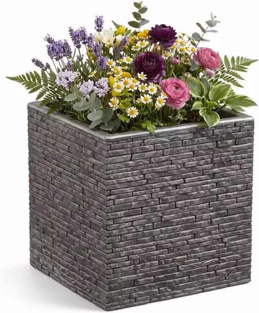 Storm Trading Group Set of 2 Square Brick Slate Effect Plastic Planters, Grey, Diameter: 38 cm