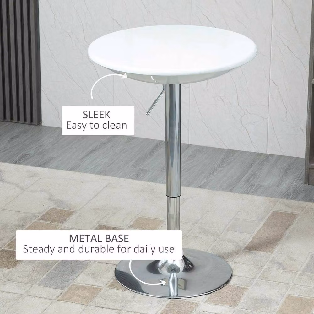 EONLION Modern Round Bistro Pub Table in White and Silver with Height-Adjustable Rotating Top – 3