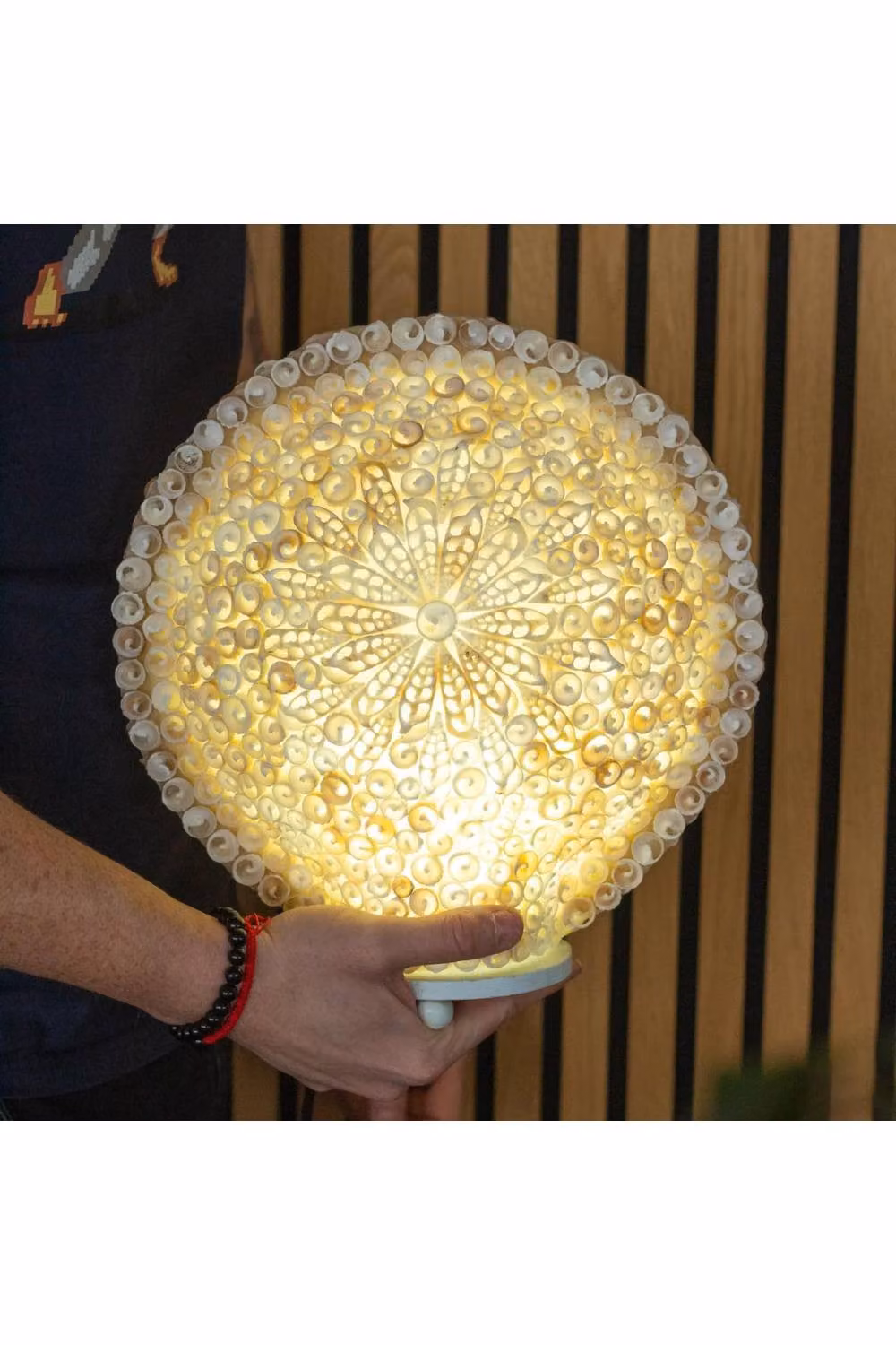 KDMD Boho Sea Shell Tabletop Lamp in Beige and White, Diameter: 30 cm – 2