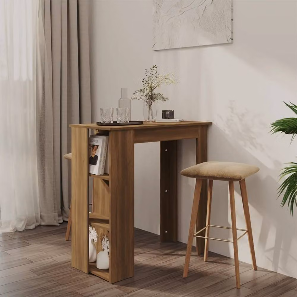 Berkfield Home Bar Table with Shelf in Brown Oak, W/D/H: 102 x 50 x 103.5 cm – 2