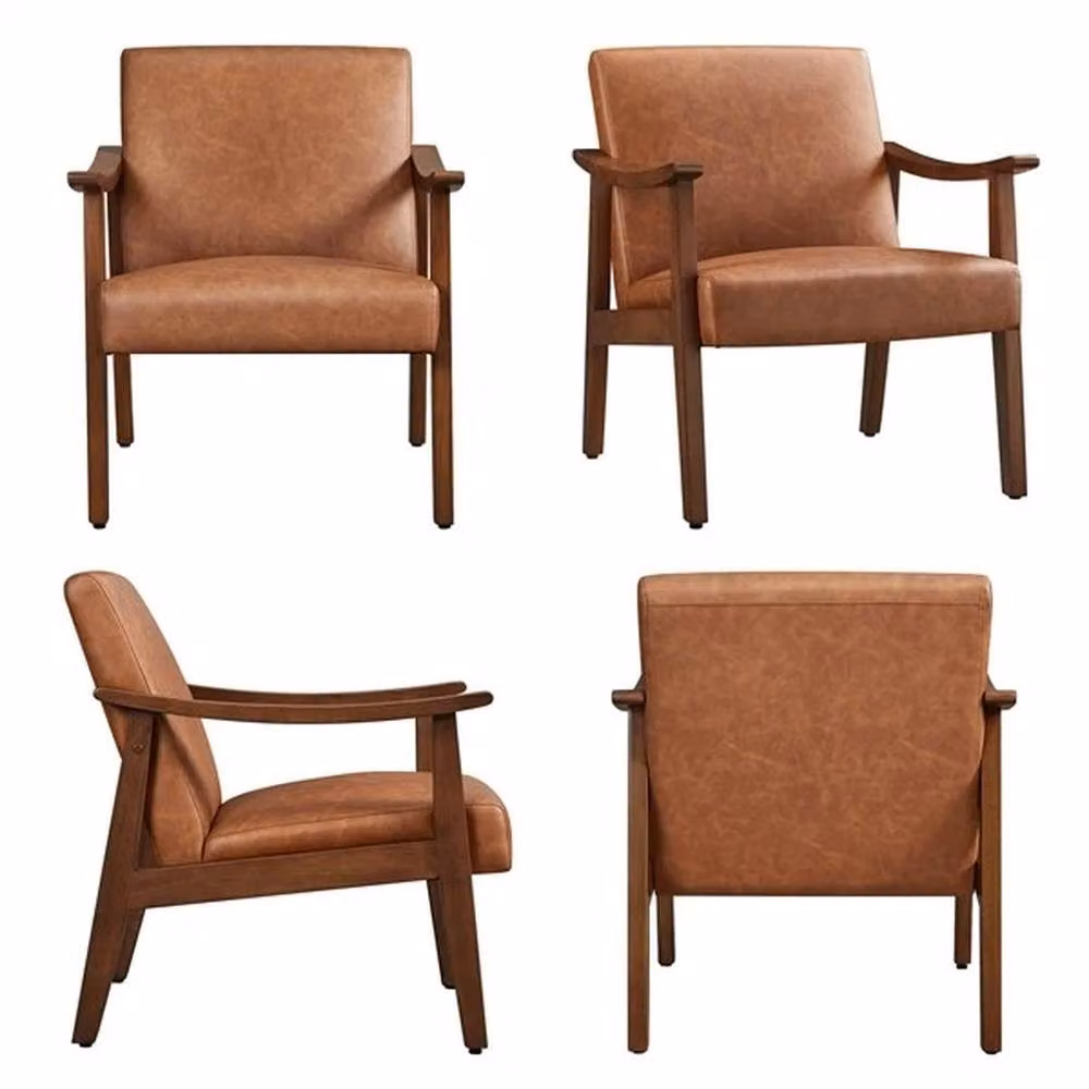 EONLION Mid-Century Faux Leather Upholstered Accent Chair in Brown – 3