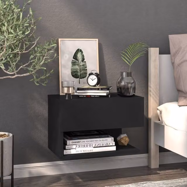 Berkfield Home Wall-mounted Bedside Cabinet in Black – 1
