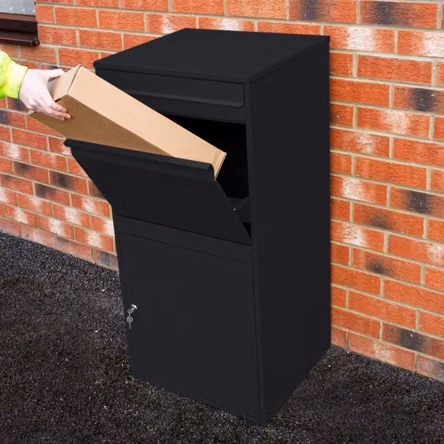 Monster Shop Black Anti-Theft Free Standing Parcel Post Box with Combination Lock, Galvanised Steel, W/D/H: 30 x 30 x 44 cm